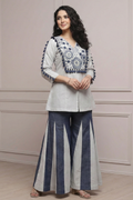Ivory Mirror Work Kurta Set with Navy Striped Palazzo