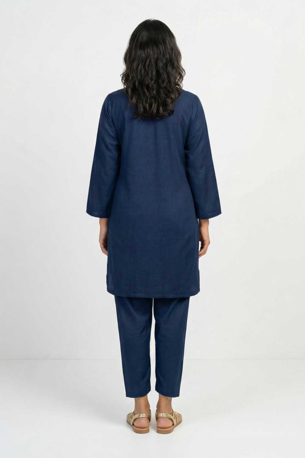 Navy Blue Aari Work Cotton Co-ord Set | Handcrafted Embroidery