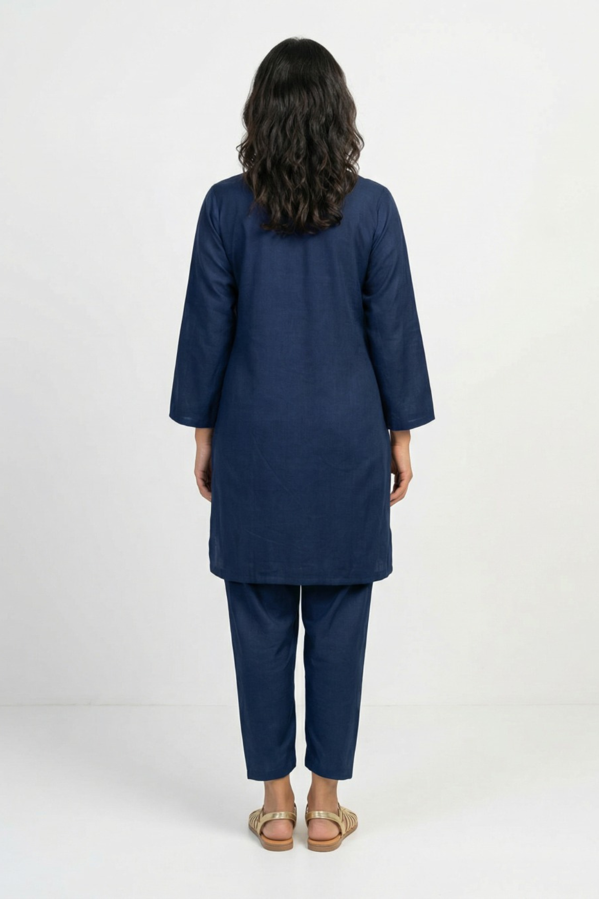 Navy Blue Aari Work Cotton Co-ord Set | Handcrafted Embroidery