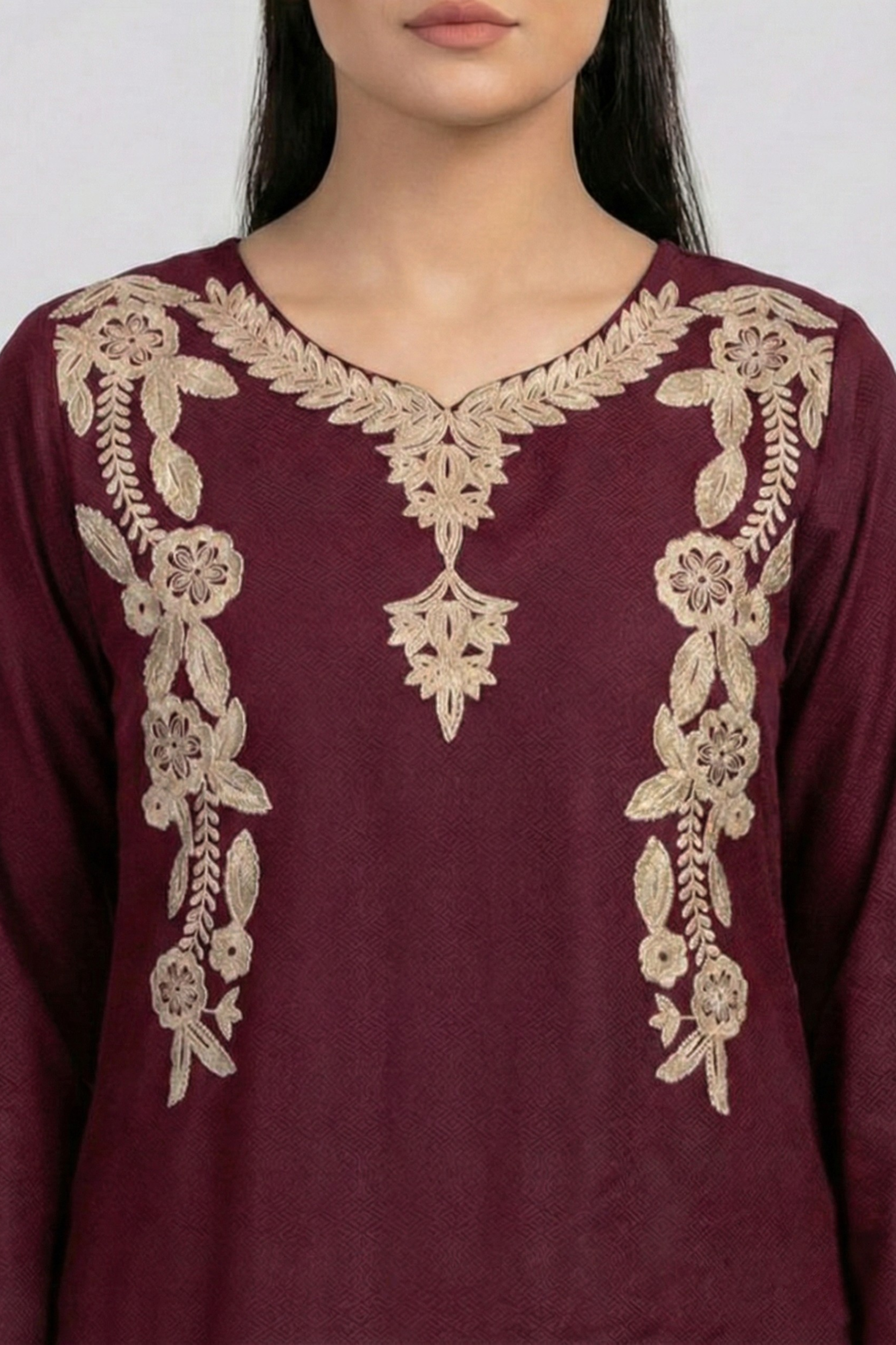 Maroon Aari Work Cotton Co-ord Set | Handcrafted Embroidery