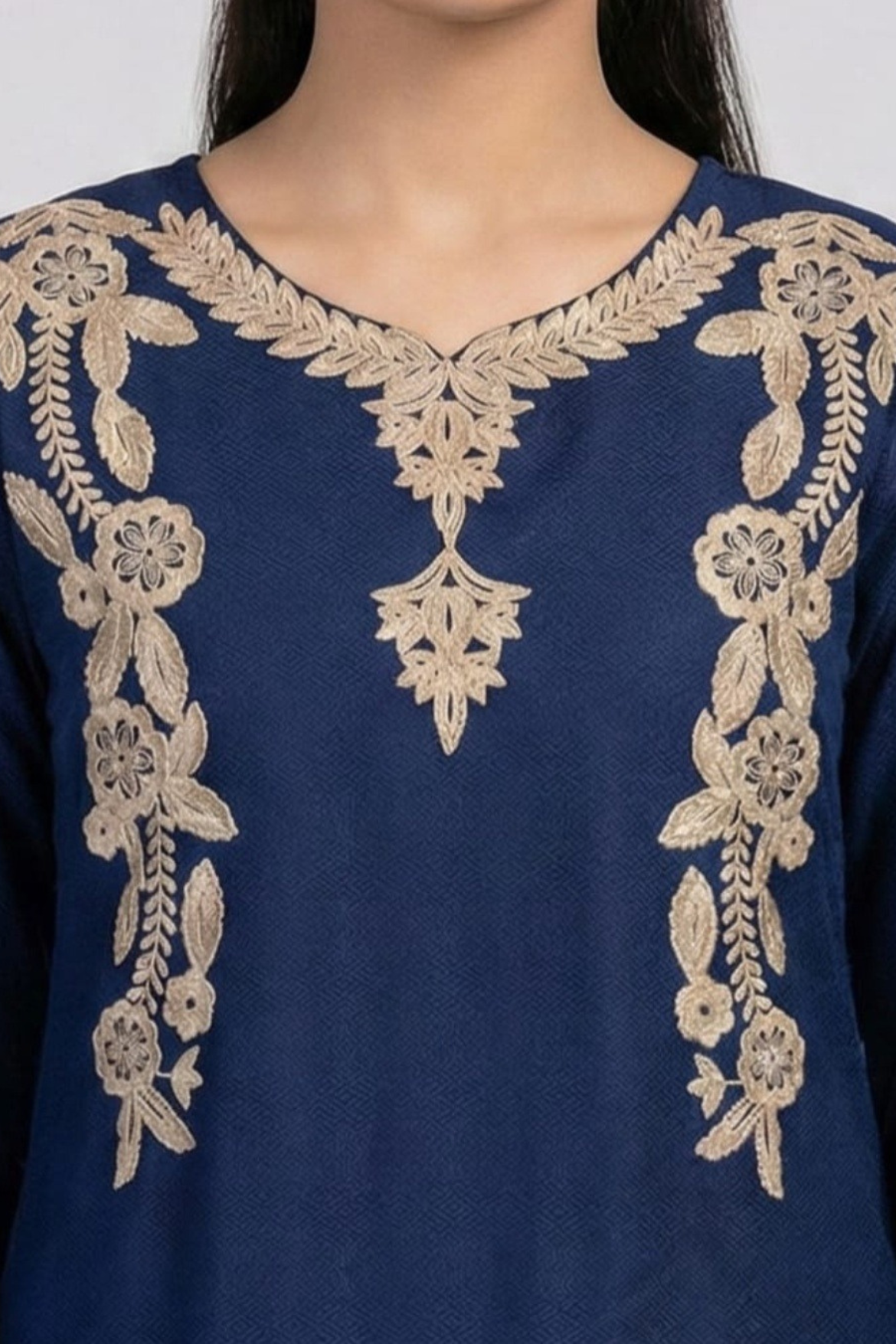 Navy Blue Aari Work Cotton Co-ord Set | Handcrafted Embroidery