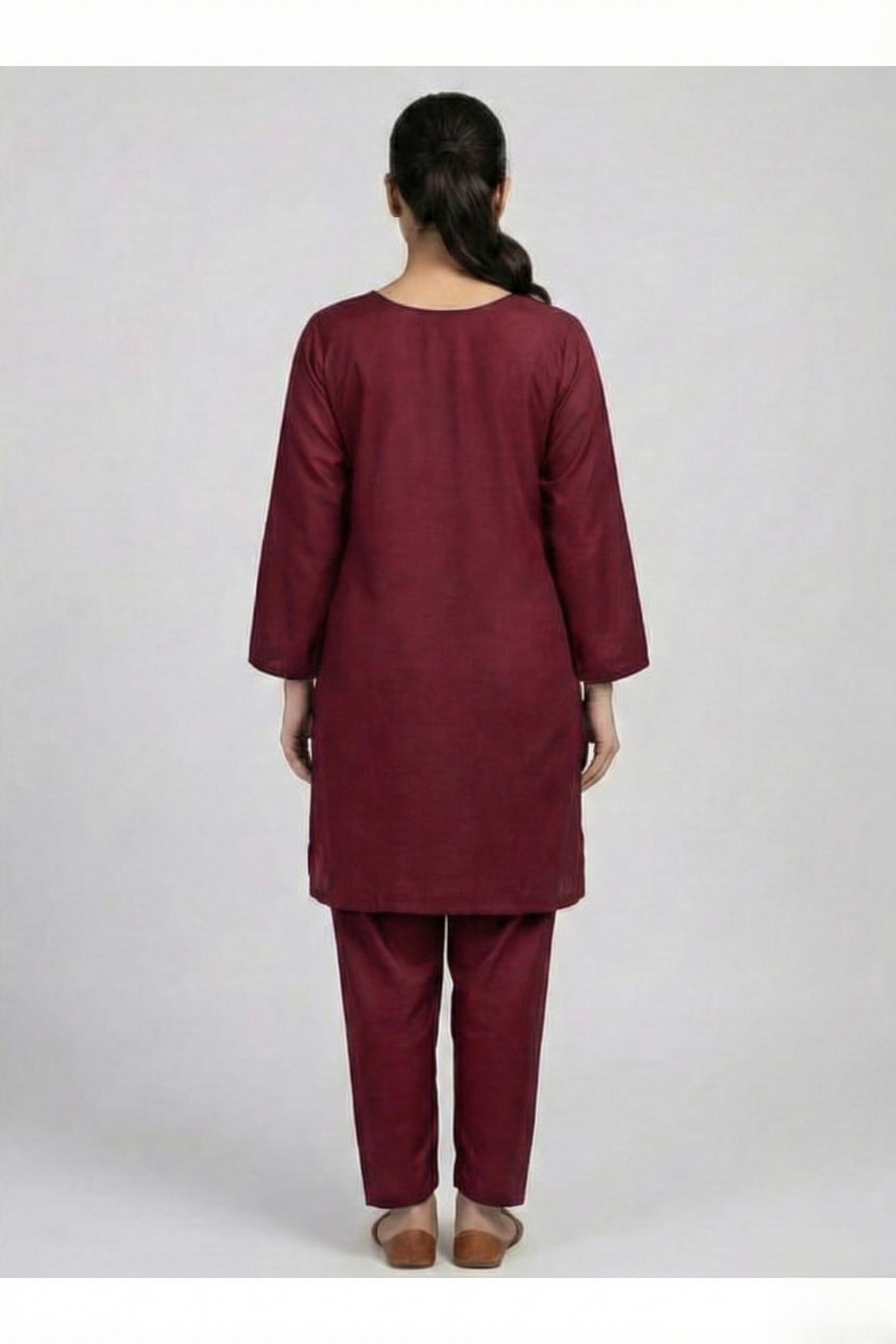 Maroon Aari Work Cotton Co-ord Set | Handcrafted Embroidery