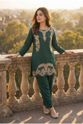 Green Aari Work Cotton Co-ord Set | Handcrafted Embroidery