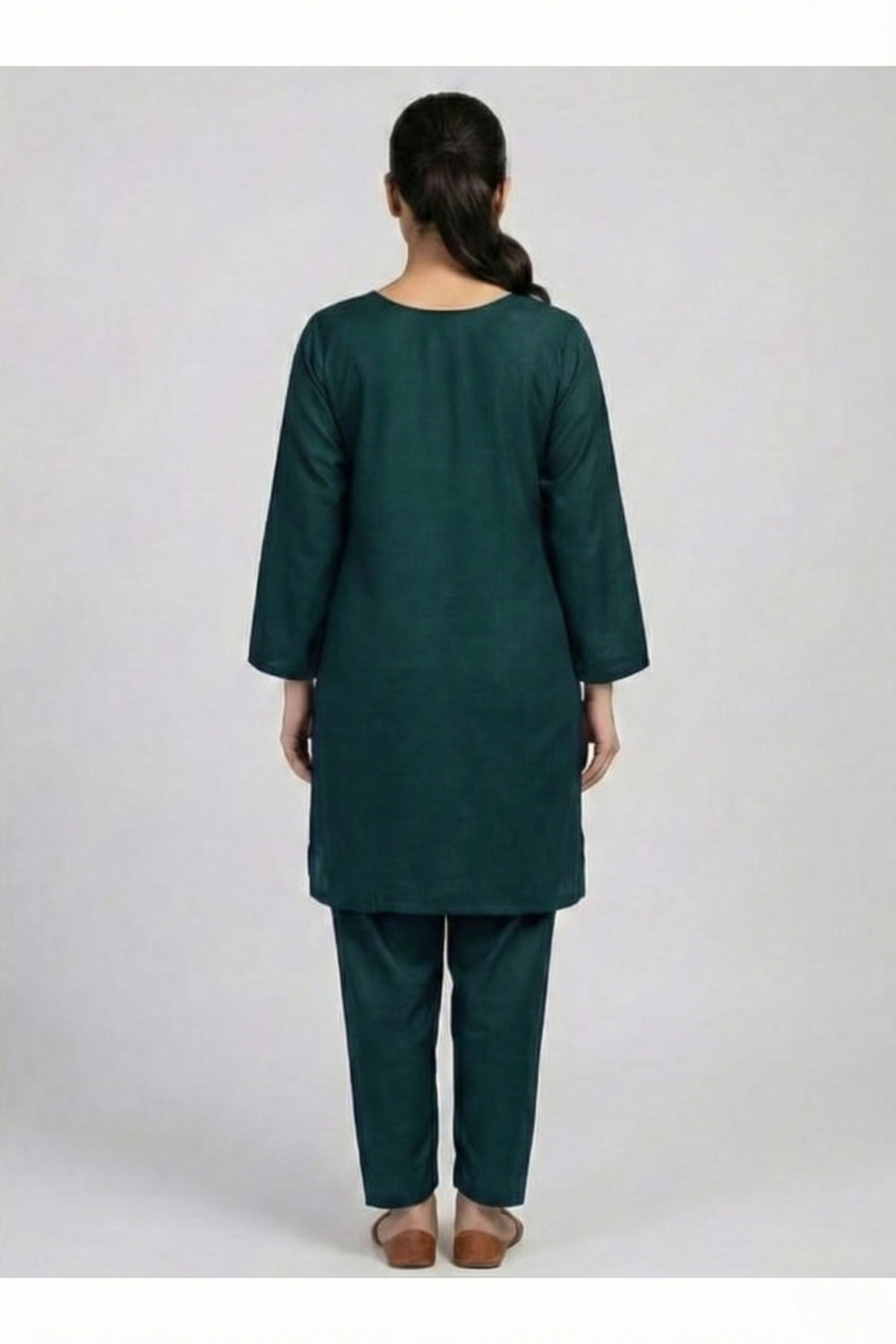 Green Aari Work Cotton Co-ord Set | Handcrafted Embroidery