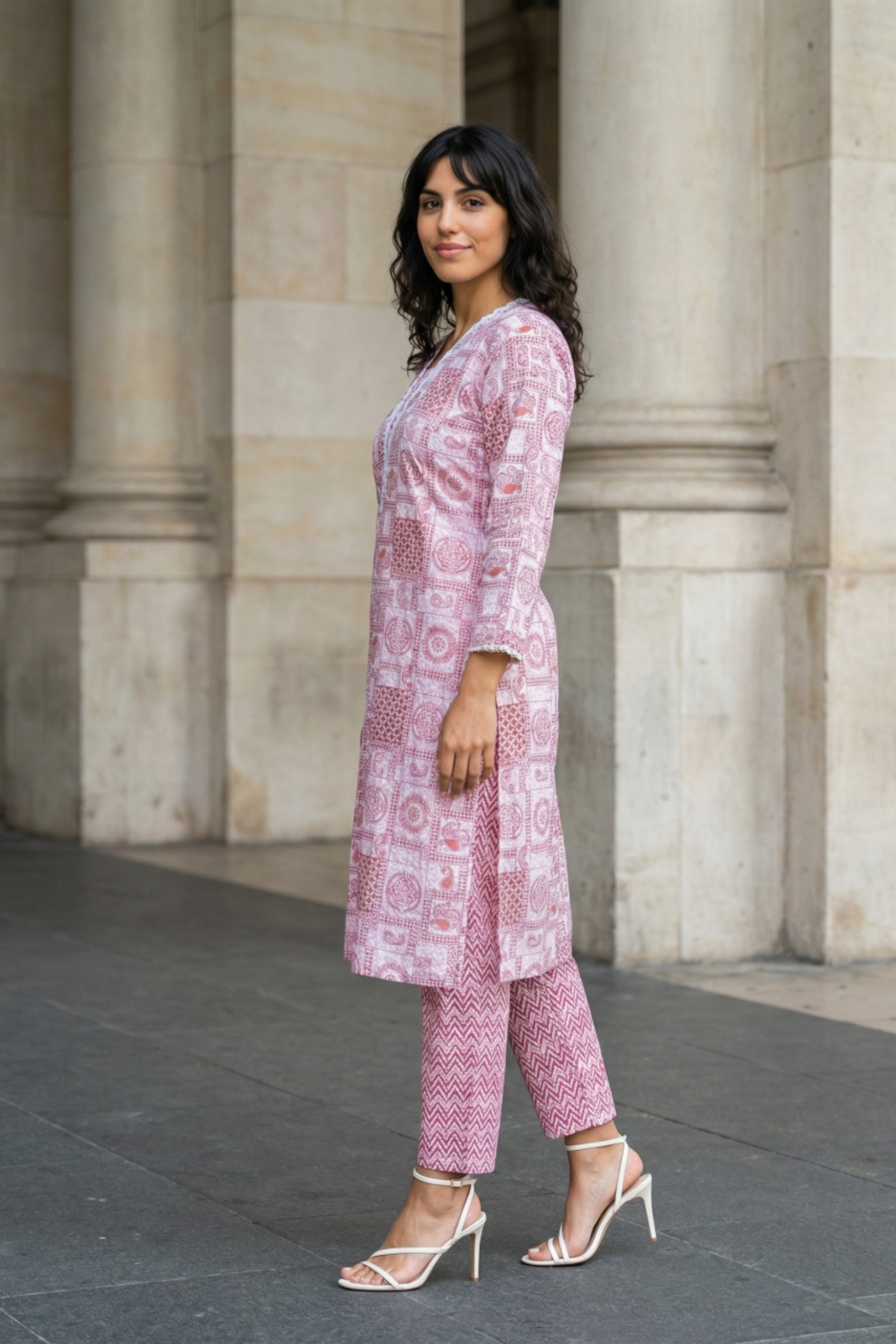 Rose Tile Print Kurta Set