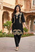 Black Aari Work Cotton Co-ord Set | Handcrafted Embroidery
