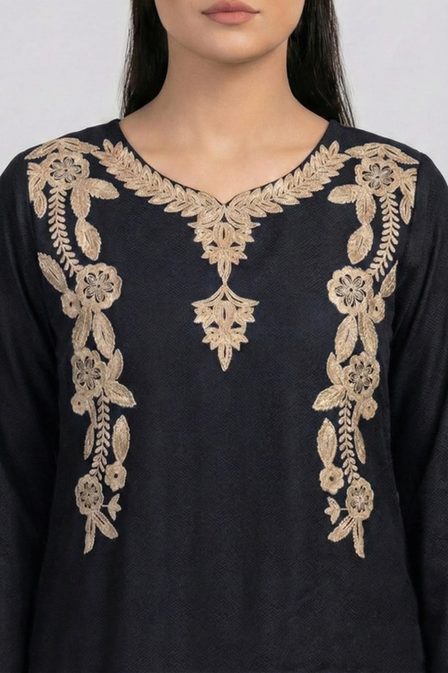 Black Aari Work Cotton Co-ord Set | Handcrafted Embroidery