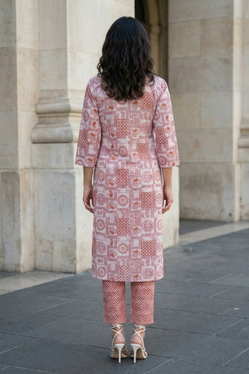 Rose Tile Print Kurta Set