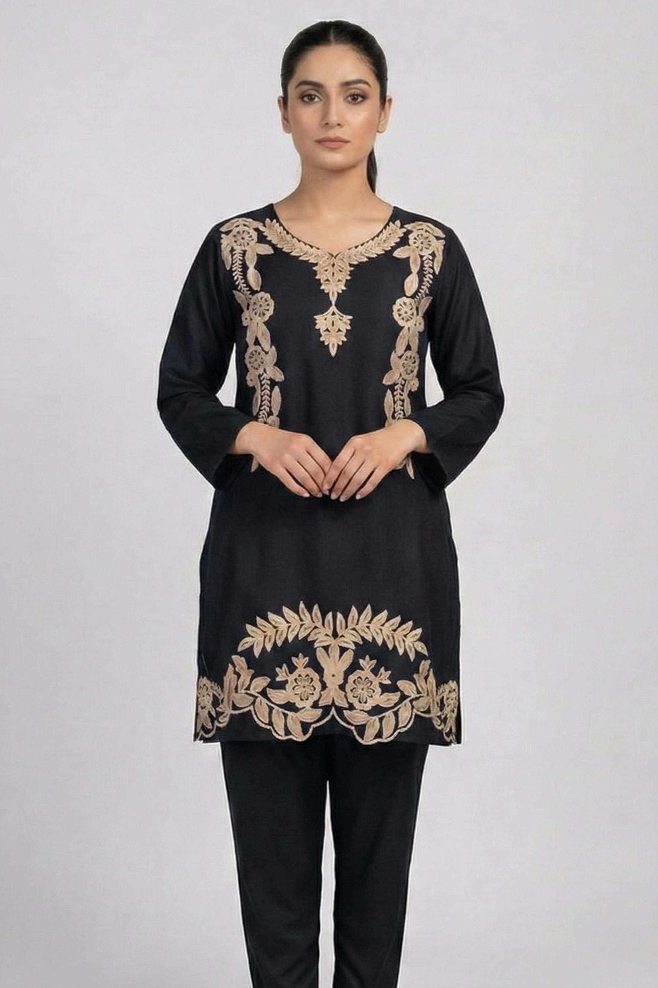 Black Aari Work Cotton Co-ord Set | Handcrafted Embroidery
