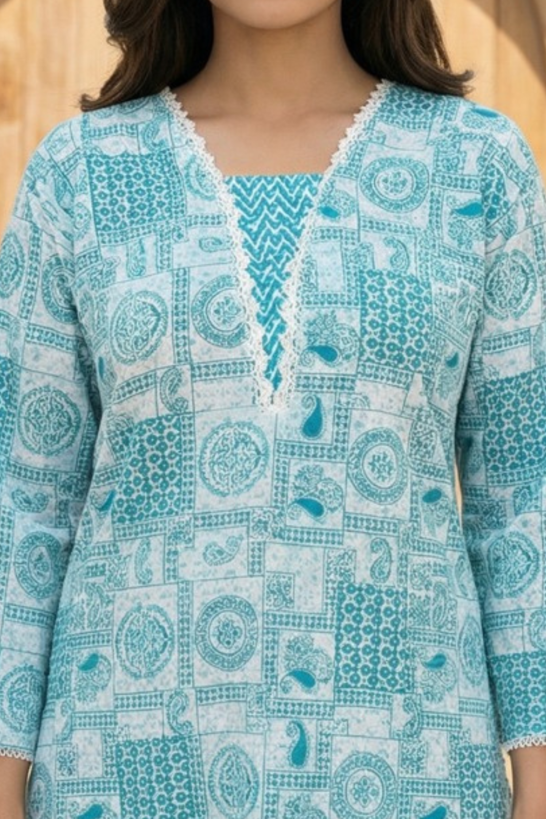 Teal Tile Print Kurta Set