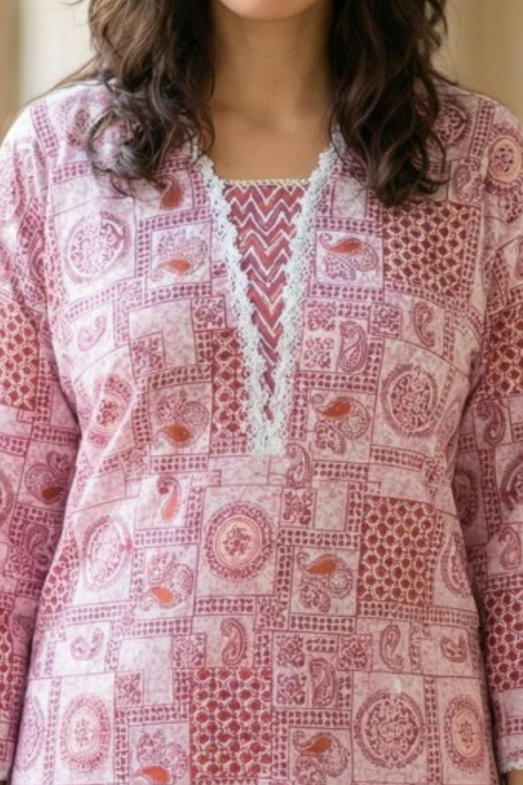 Rose Tile Print Kurta Set